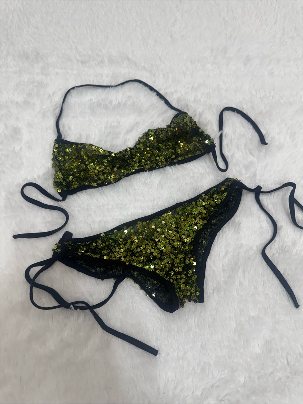 New Xs green sequin micro bikini dancer festival rave outfit y2k sequin scrunch